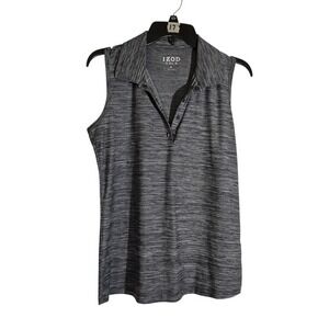 IZOD Golf Womens Sleeveless Polo Shirt Gray‎ Space Dye Snap Button Top Size M